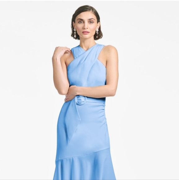 Sachin & Babi Naomi Chambray Blue Halter Cocktail Dress Size 8 - Picture 2 of 9